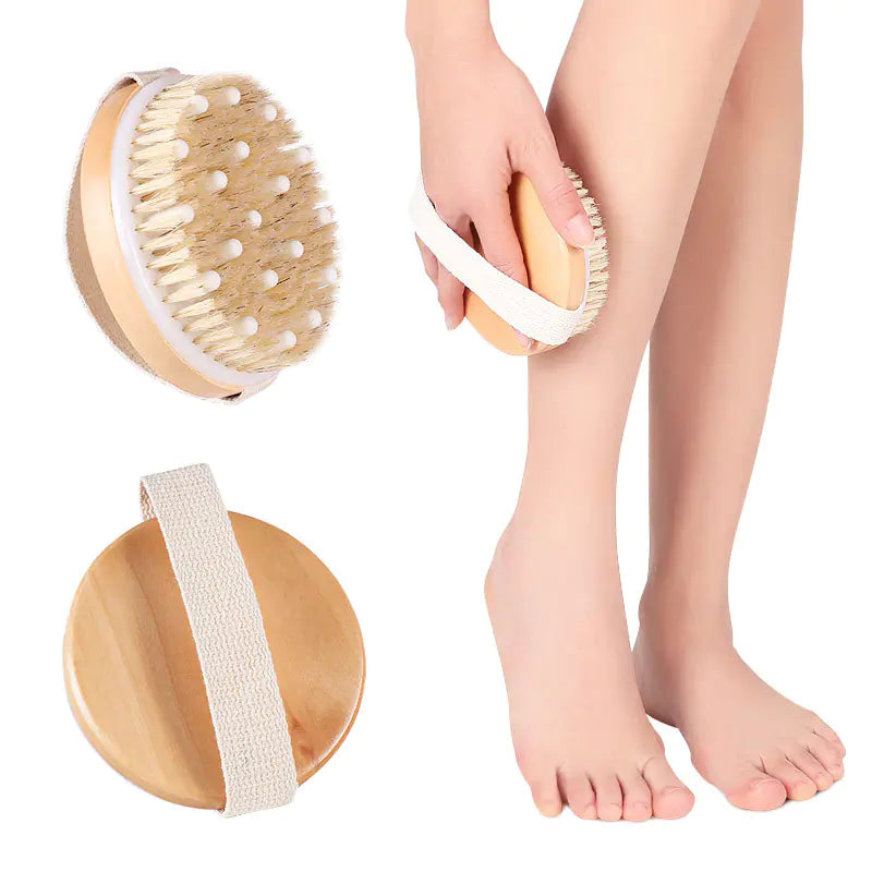 Wooden Bath Brush with Massage Beads and Round Head